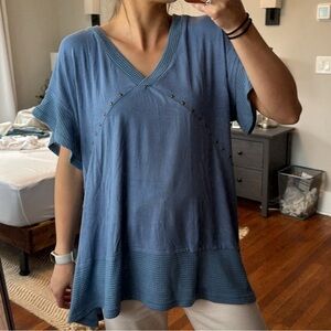 Cornflower Blue Waffle Knit loey V-Neck Top
